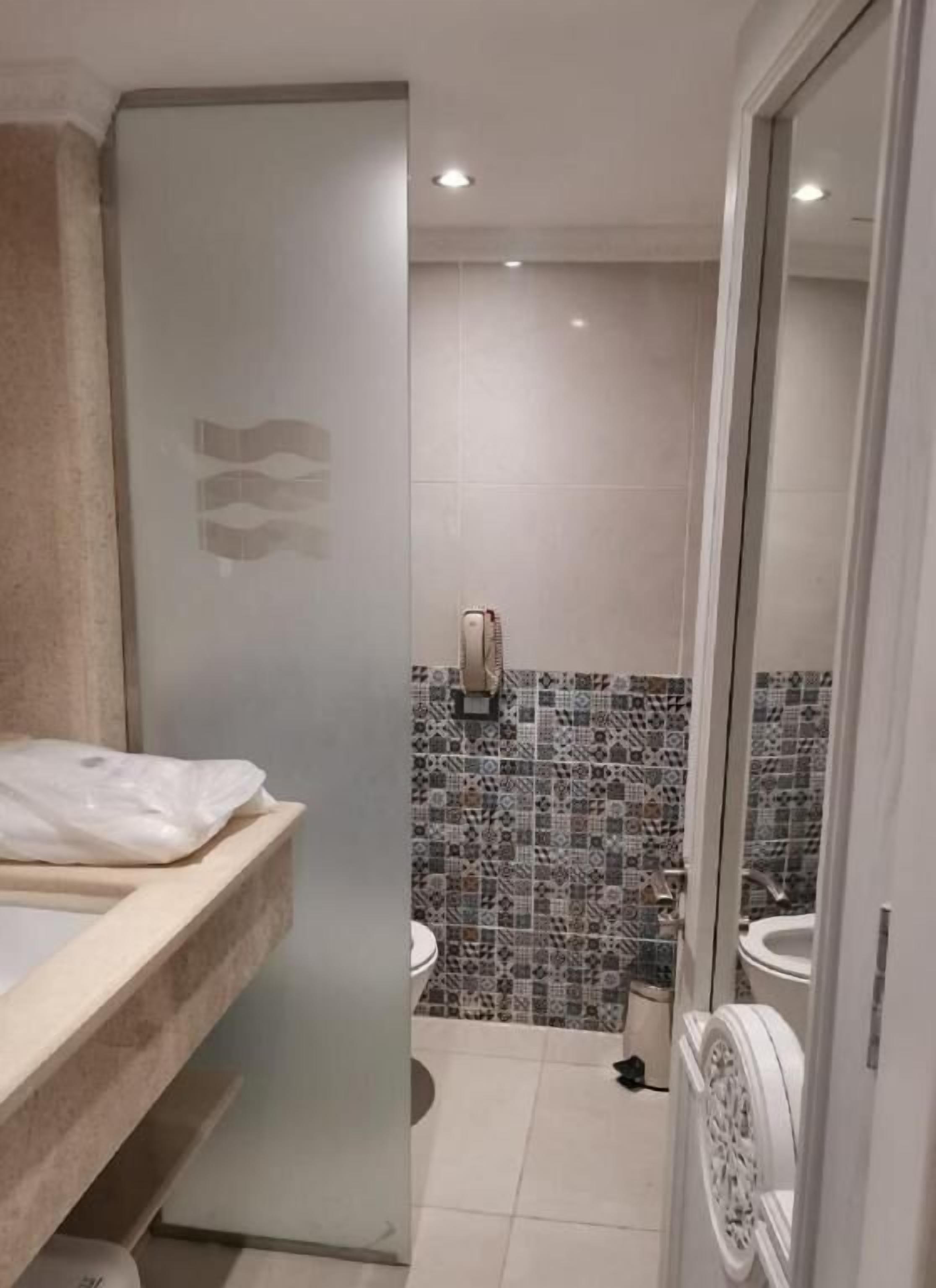 hair dryer, bidet, towels