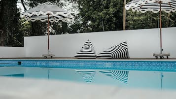 Outdoor pool, pool loungers