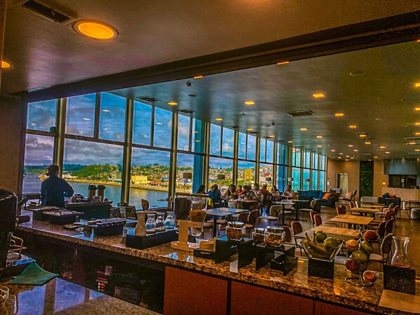 Enjoy a meal in our restaurant with a view of the surrounding landscape.