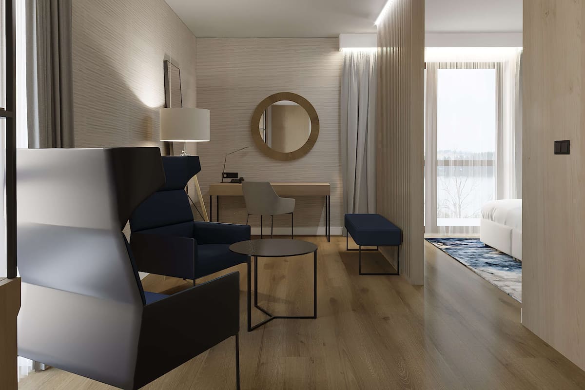 Minibar, safe på rommet, blendingsgardiner og strykejern/-brett