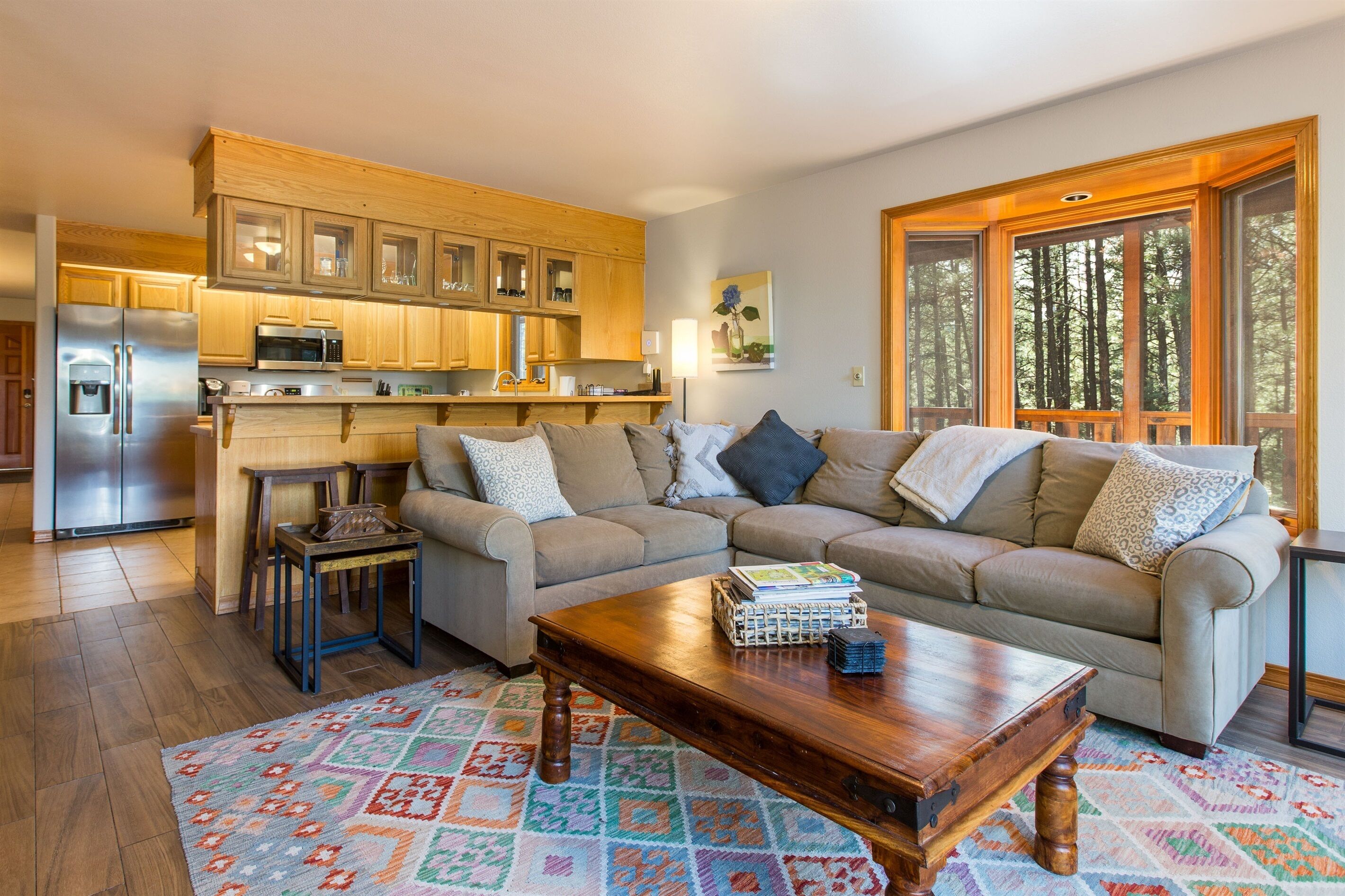 Main living room! Head downstairs for even more space to relax!