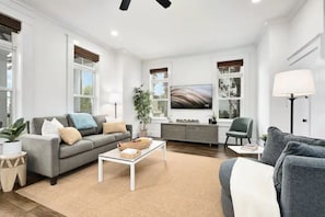 Smart TV, fireplace, video games, books