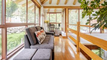 Smart TV, fireplace, stereo