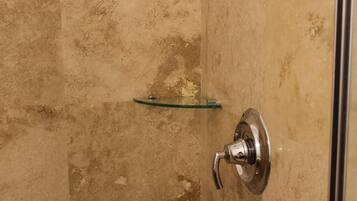 Shower, towels, soap, shampoo