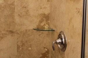 Shower, towels, soap, shampoo