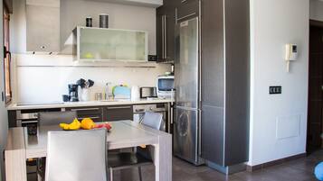 Fridge, microwave, oven, toaster