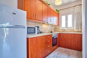 Fridge, oven, stovetop, coffee/tea maker