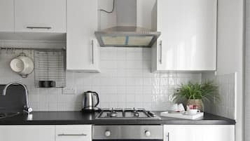 Fridge, microwave, oven, high chair