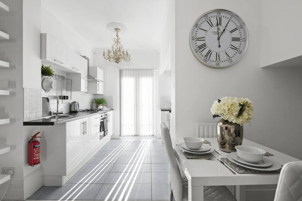 Fridge, microwave, oven, high chair
