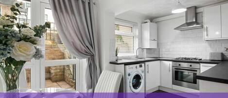 Fridge, microwave, oven, highchair