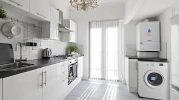 Fridge, microwave, oven, highchair