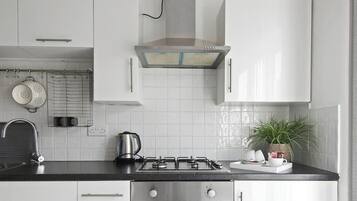 Fridge, microwave, oven, high chair