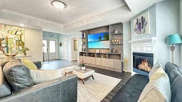 TV, fireplace, offices