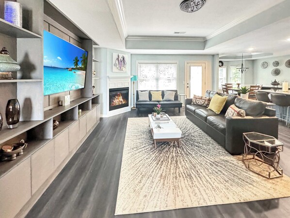 TV, fireplace, offices