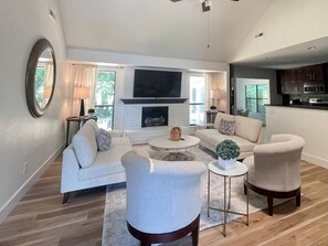 TV, fireplace, offices