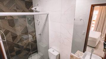 Shower, towels, soap, shampoo