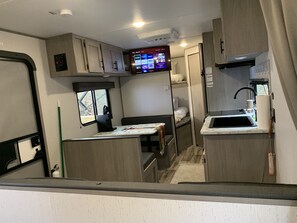 Interior - Luxe Mountain Camping with Theater, Hot Tub, Fire Pit & Hiking Trails (Jonesville)