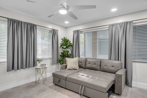 Premium 2 Bedroom Apt w/ Kitchen | Living area | 43-inch Smart TV with cable channels, TV - The Jasmine Apartments by Lowkl (Fort Lauderdale)