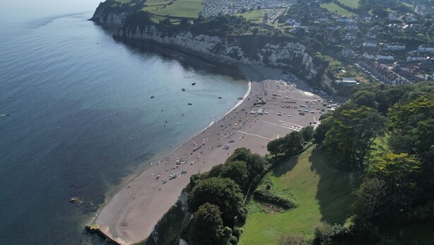 A coastal town with a beach, cliffs, and a residential area. - The Boat Shed (Seaton)