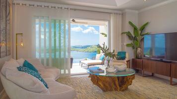 Deluxe Villa, Private Pool, Ocean View | Living area | 55-inch Smart TV with digital channels, TV