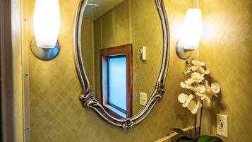 Shower, towels, soap, shampoo