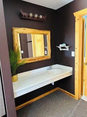 Bathtub, hair dryer, towels, toilet paper