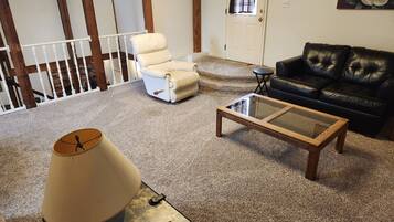Smart TV, fireplace, DVD player, books