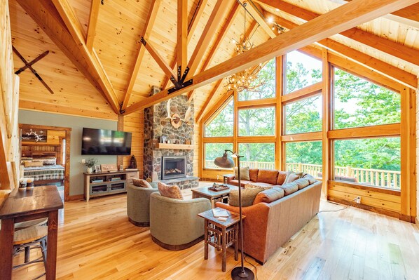 Smart TV, fireplace, DVD player