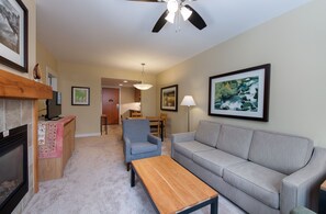TV, fireplace