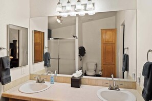 Combined shower/tub, hair dryer