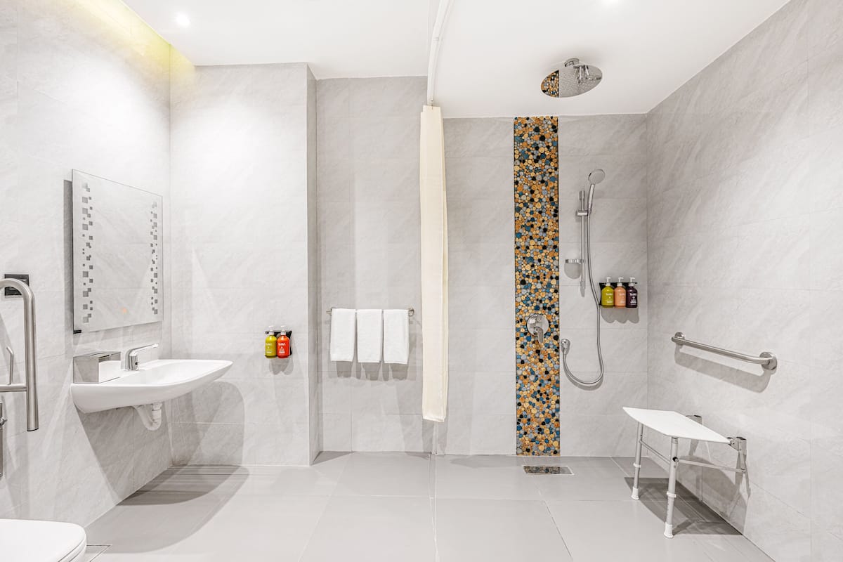 shower, free toiletries, hair dryer, bathrobes