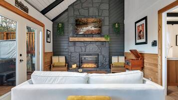 Smart TV, fireplace, video games, music library