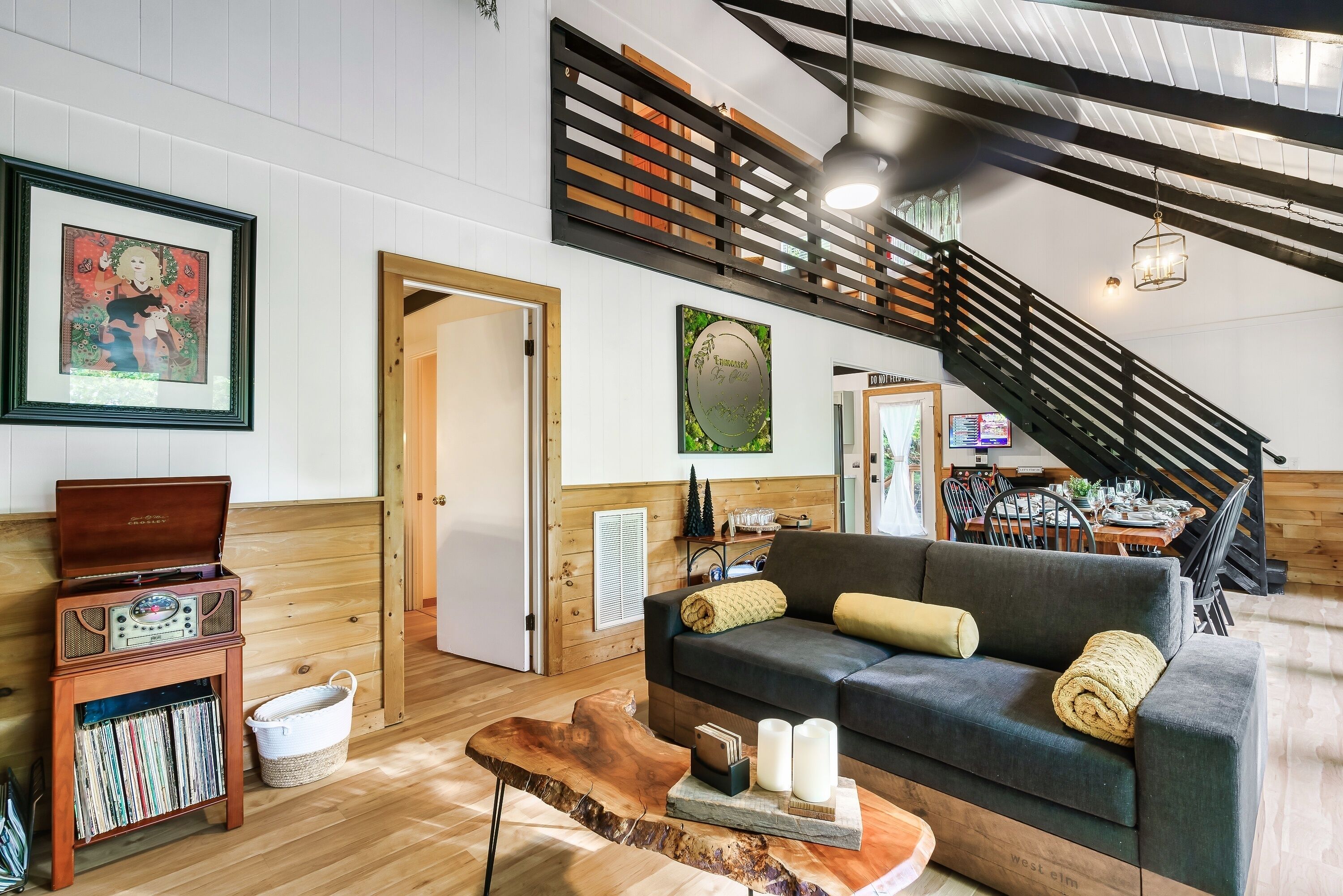 Smart TV, fireplace, video games, music library