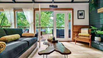 Smart TV, fireplace, video games, music library