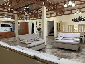 Smart TV, foosball, stereo