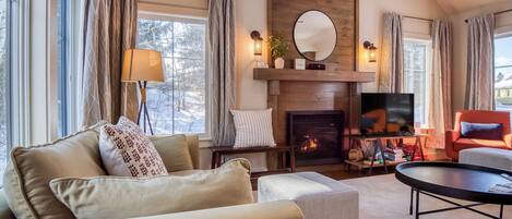 Smart TV, fireplace, video games, books