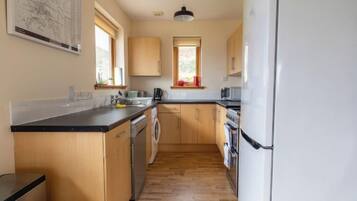 Fridge, microwave, oven, dishwasher