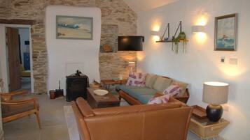 Smart TV, chimenea y estéreo