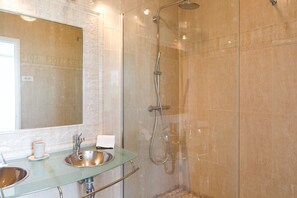 Shower, hair dryer, toilet paper