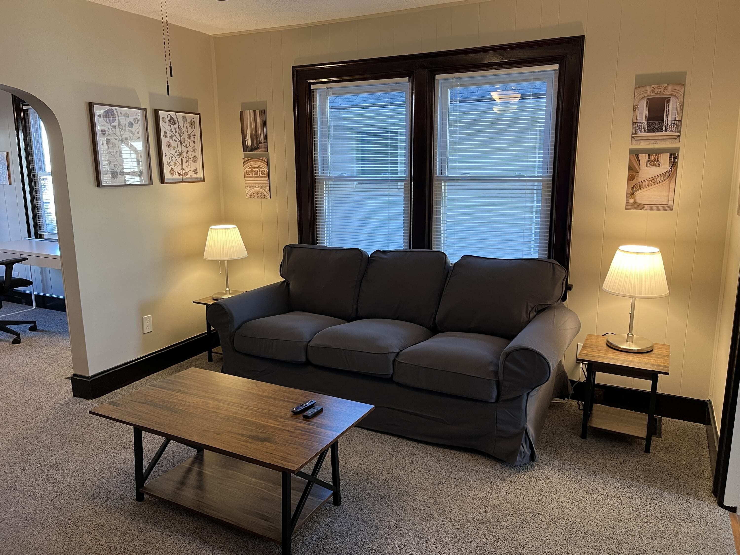 TV, fireplace, offices