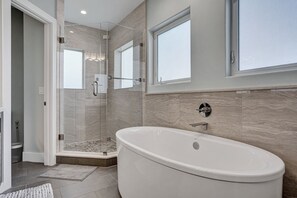 Bathtub, hair dryer, towels