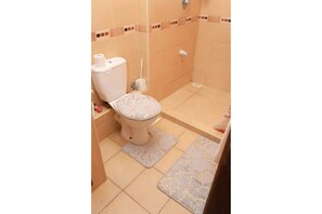 Douche, sèche-cheveux, bidet, serviettes fournies