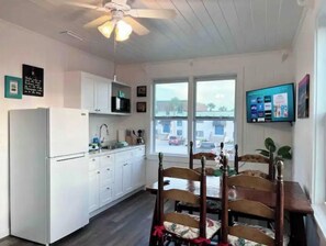 Fridge, microwave, coffee/tea maker, electric kettle