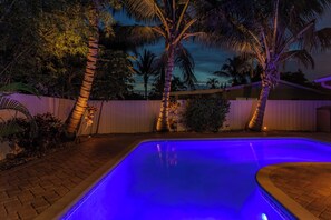 Outdoor pool, a heated pool - Coastal retreat with heated saltwater pool & spa in prime Delray Beach. (Delray Beach)
