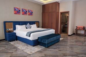 Memory-foam beds, minibar, desk, laptop workspace