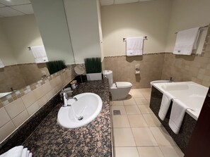 Ensemble douche/baignoire, sèche-cheveux, bidet, serviettes fournies