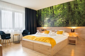 In-room safe, desk, laptop workspace, blackout curtains