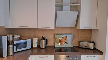 Kühlschrank, Mikrowelle, Herdplatte, Geschirrspüler
