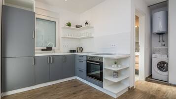 City Apartment (A1) | Private kitchen | Fridge, microwave, oven, stovetop