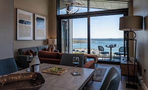 Luxury Apartment, 3 Bedrooms, Sea View | Living area | 52-inch Smart TV with satellite channels, TV - Shoreline Apartments (Galway)